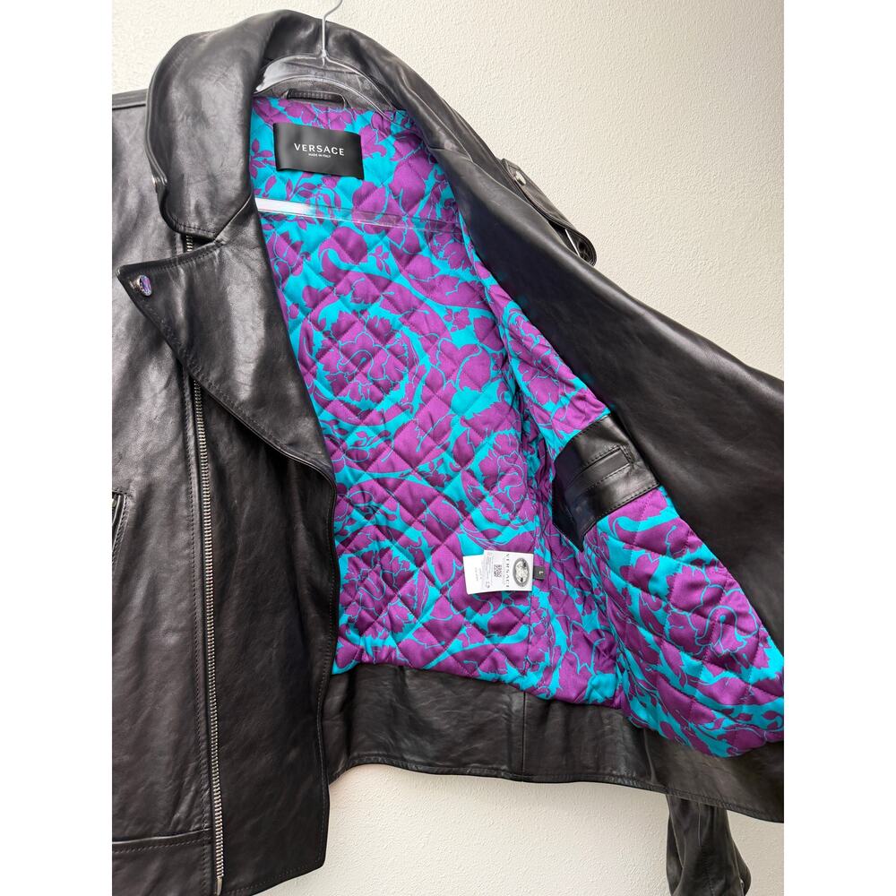 Versace Black Leather Moto Biker Jacket Men L - Picture 4 of 16